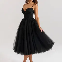 bebe Shoulder Straps Fit & Flare Midi Dress-image-72