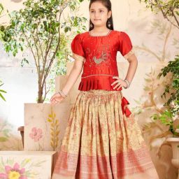 Aarika Girls Red & Yellow Embroidered Lehenga with Choli-image-12