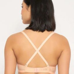Clovia Peach Regular Fit Self Pattern Bra image 3