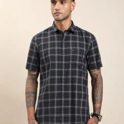 Turtle Black Cotton Slim Fit Checkered Casual Shirt-picture-28