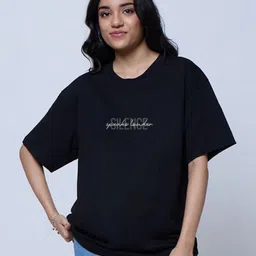 LoveDky Typography Printed Drop-Shoulder Sleeves Cotton Oversized T-shirt-picture-44