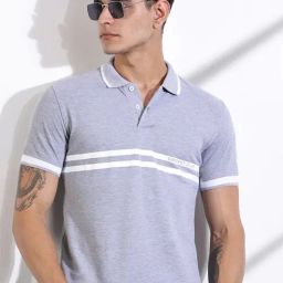 Thomas Scott Grey Cotton Regular Fit Striped Polo T-Shirt-image-35