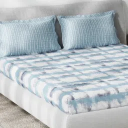 DDecor Abstract Blue 136 TC Cotton Queen Bedsheet with 2 Pillow Covers image 2