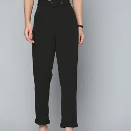 Chemistry Women Black Solid Pleated Trousers Comes with a Belt-image-16