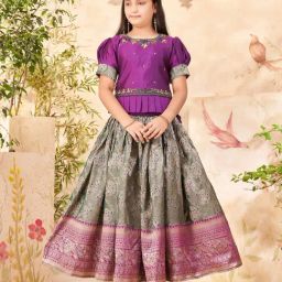 Aarika Girls Purple & Green Embroidered Lehenga with Choli-image-83