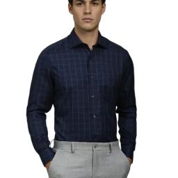 Louis Philippe Navy Cotton Regular Fit Checks Shirt-image-49