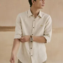 Andamen Khaki Linen Slim Fit Solid Shirt-picture-25