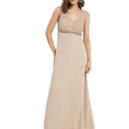 MADAME Beige Slim Fit Maxi Dress-image-59