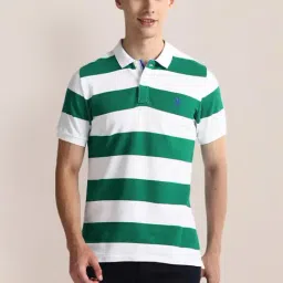U.S. Polo Assn. Green Cotton Slim Fit Striped Polo T-Shirt-picture-29