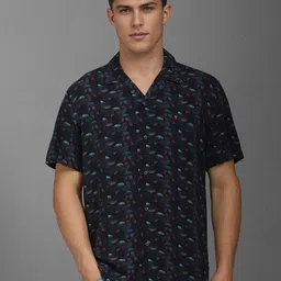 Louis Philippe Jeans Men Cuban Collar Geometric Printed Slim Fit Casual Shirt-image-74