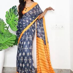 Saree Mall Grey Cotton Printed Saree With Unstitched Blouse-image-88