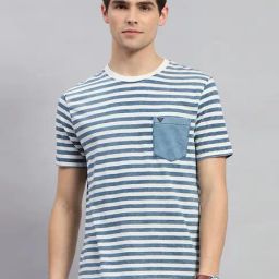 Monte Carlo Light Blue Regular Fit Striped T-Shirt-image-21