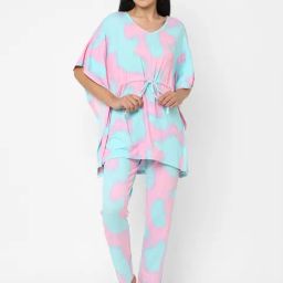 Sweet Dreams Blue & Pink Printed Kaftan Pyjama Set-picture-4