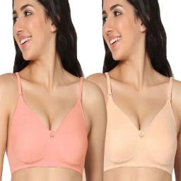 IN CARE Peach & Beige Cotton T-Shirt Bras - Pack Of 2-image-71