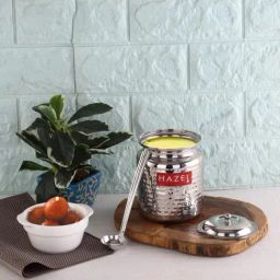 HAZEL Stainless Steel Ghee Container with Spoon | Oil Containers for Kitchen with Lid, 400 ML-image-44
