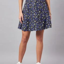 Style Quotient Black & Blue Floral Print Skirt-57