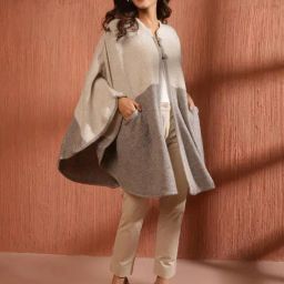 Fabindia Beige & Grey Self Pattern Shrug-image-52