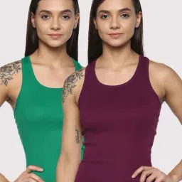 Leading Lady Purple & Green Cotton Tank Top - Pack of 2-image-88