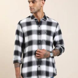 Turtle Light Grey Cotton Viscose Slim Fit Checkered Casual Shirt-picture-4