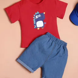 HERE&NOW Boys Printed Round Neck Pure Cotton T-Shirt With Shorts-picture-18