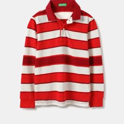 United Colors of Benetton Kids Red Cotton Striped Full Sleeves Polo T-Shirt-image-53