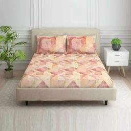 Spaces Strokes Blush 100% Cotton 144 TC Double Bedsheet with 2 Pillow Covers-image-44