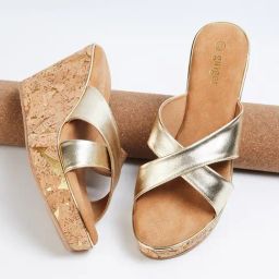 Ginger by Lifestyle Women's Gold Cross Strap Wedges-image-45