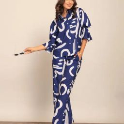 KAORI BY SHREYA AGARWAL Blue Cotton Printed Three-Quarter Sleeves Shirt-image-15