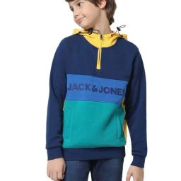 Jack & Jones Junior Estate Blue Color Block Full Sleeves Sweatshirt-image-93