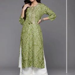 Varanga Green Cotton Printed Straight Kurta-image-64