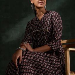 Taneira Black Viscose Regular Fit Printed Kurta Set-picture-15