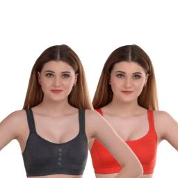 AROUSY Orange & Black Cotton Beginner's Bra - Pack Of 2-picture-45