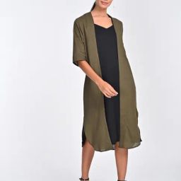 Saltpetre Women Olive with Black Piping Open Front Long Overlay-image-29