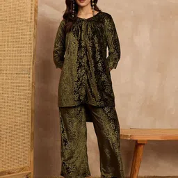 all about you V-Neck Self Design Velvet Tunic With Palazzo-picture-14
