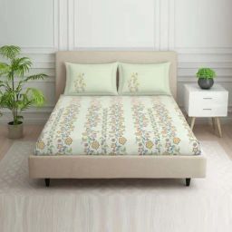 Spaces Savoire Light Green 100% Cotton 144 TC Double Bedsheet with 2 Pillow Covers-image-6