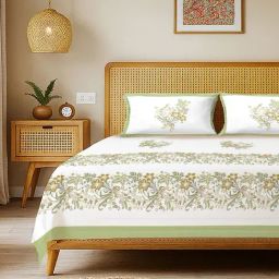 Urban Space Taarini Green Cotton Jaipuri Handblock Printed 200 TC Double Bedsheets with 2 Pillow Covers-picture-15