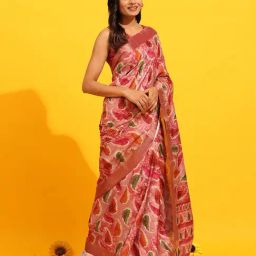 Silk Land Pink & Green Silk Woven Banarasi Saree With Unstitched Blouse-picture-15