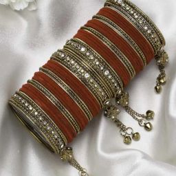 Zeneme Gold Plated Matte Finish Red Velvet CZ Studded Bangles for Women Set of 56-42