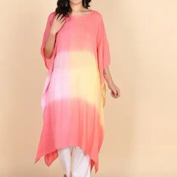 Maaesa Pink And Yellow Three-Quarter Sleeves Kaftan Kurta-picture-14