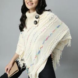 SHOWOFF Cream Self Design Poncho-image-69