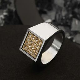 Bold by Priyaasi Square AD Gold-Toned Silver-Plated Ring for Men-image-83