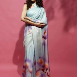 Navyasa By Liva Blue Satin Floral Print Saree-picture-15