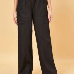 Honey by Pantaloons Jet Black Linen Pants-image-120