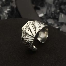 Bold by Priyaasi Taash/Card Design Oxidized Silver Adjustable Ring for Men-picture-35