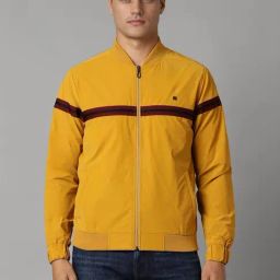 Louis Philippe Yellow Regular Fit Striped Bomber Jacket-21