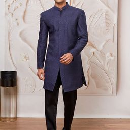 VASTRAMAY Self Designed Mandarin Collar Neck Sherwani Set-43