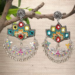 Moedbuille Silver-Plated Artificial Beaded Peacock Shaped Oxidised Chandbalis-44