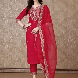 Berrylicious Embroidered Sequinned Straight Kurta with Trousers & Dupatta-37