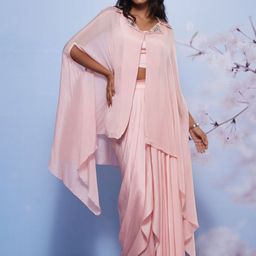 AJIESH OBEROI V-Neck Sleeveless Top Shrug With Skirt Co-Ords-image-105
