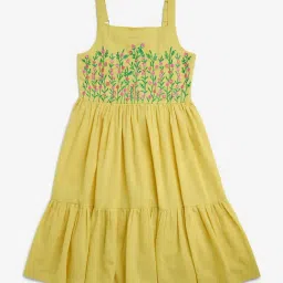 Utsa Kids by Westside Yellow Embroidered Cotton-Blend Tiered Dress-image-97
